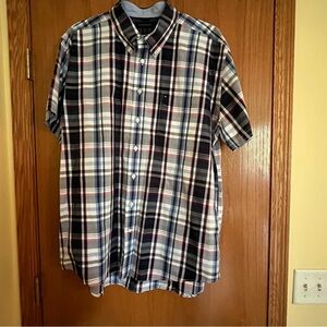 💥 👕Size XXL Tommy Hilfiger Blue and Red Plaid Button Down Shirt, Short Sleeve